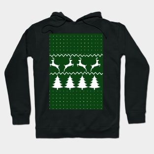 Green and white christmas tree and deer Hoodie